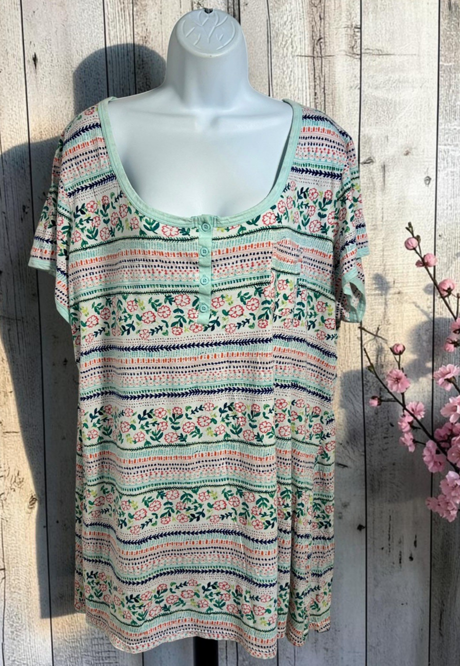 Jane and Bleeker Floral Sleep Shirt Sz XXL Short Sleeve Cotton PJ's Pajama